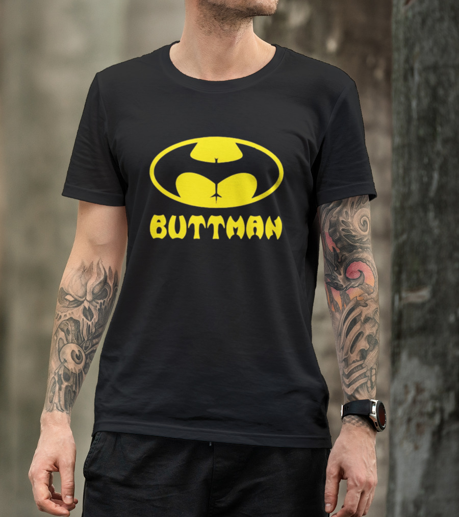 Buttman Batman Superhero Parody Yellow T-Shirt