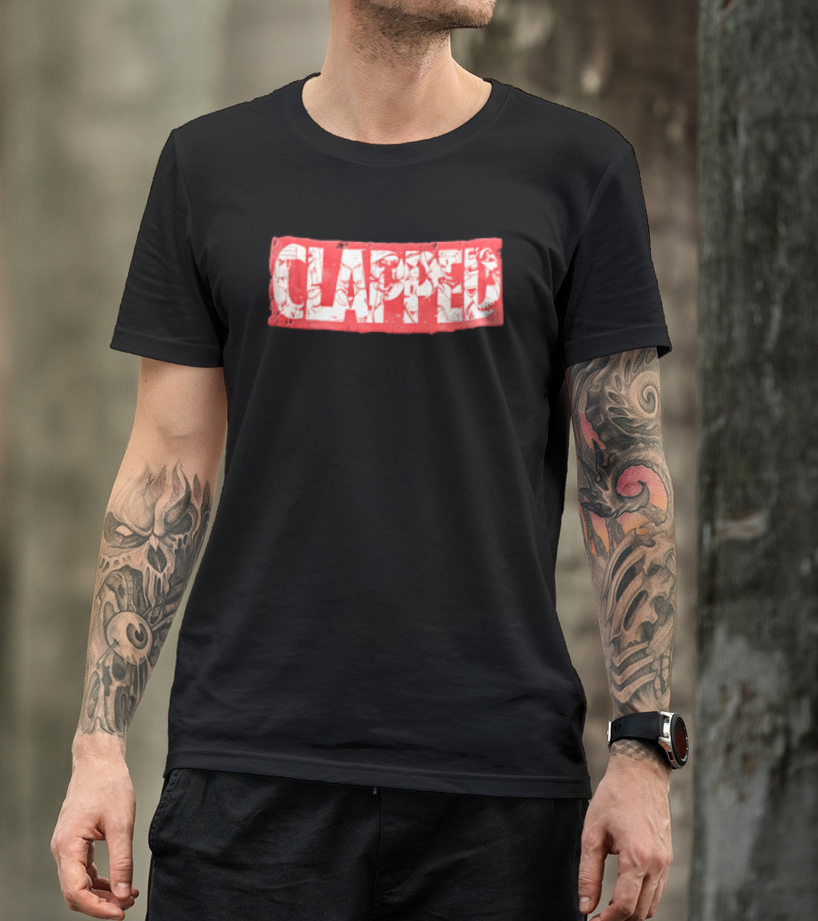 Clapped Red Box Bold Typographic T-Shirt