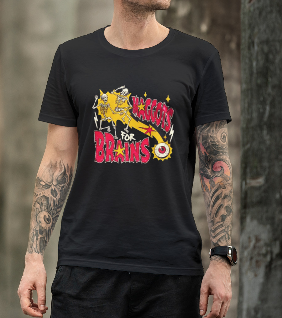 Skeleton Dance Maggots For Brains Halloween Eyeball Stars T-Shirt