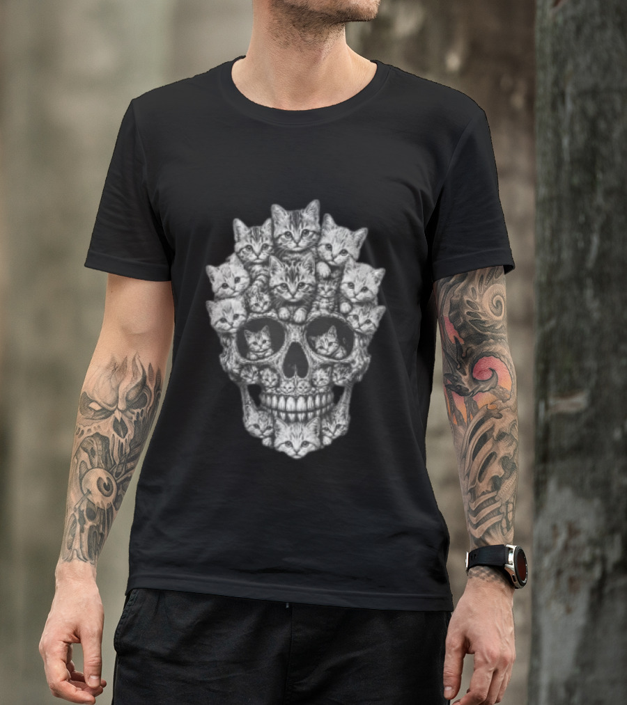 Tabby Kittens Forming Skull Image T-Shirt