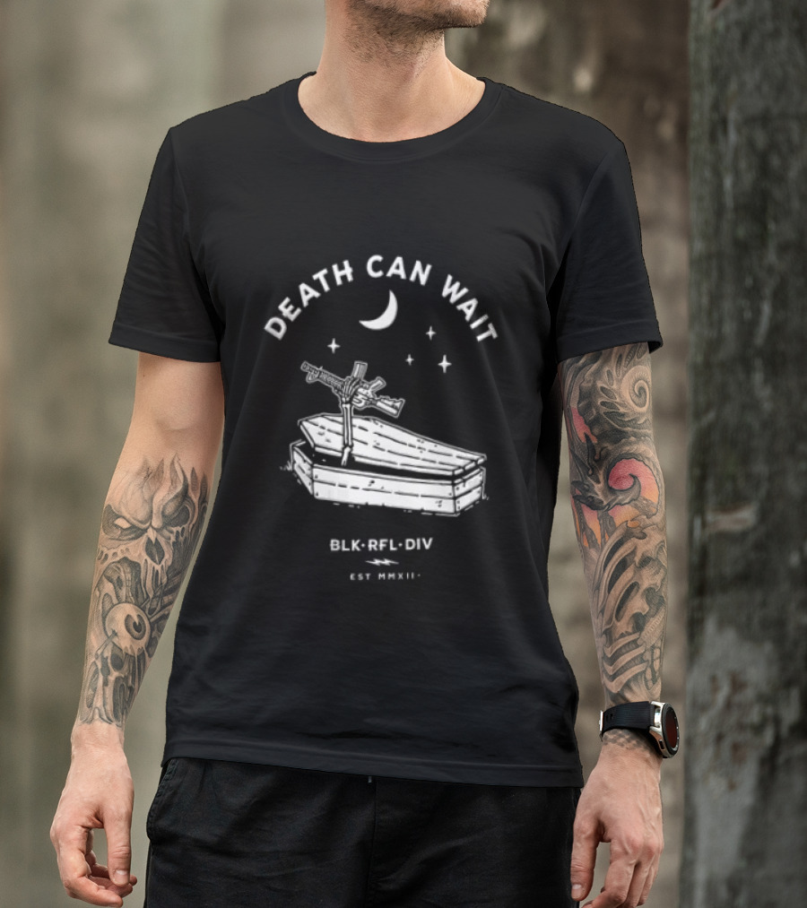 Death Can Wait Coffin Skeleton Hand BLK RFL DIV 2012 Moon Stars T-Shirt