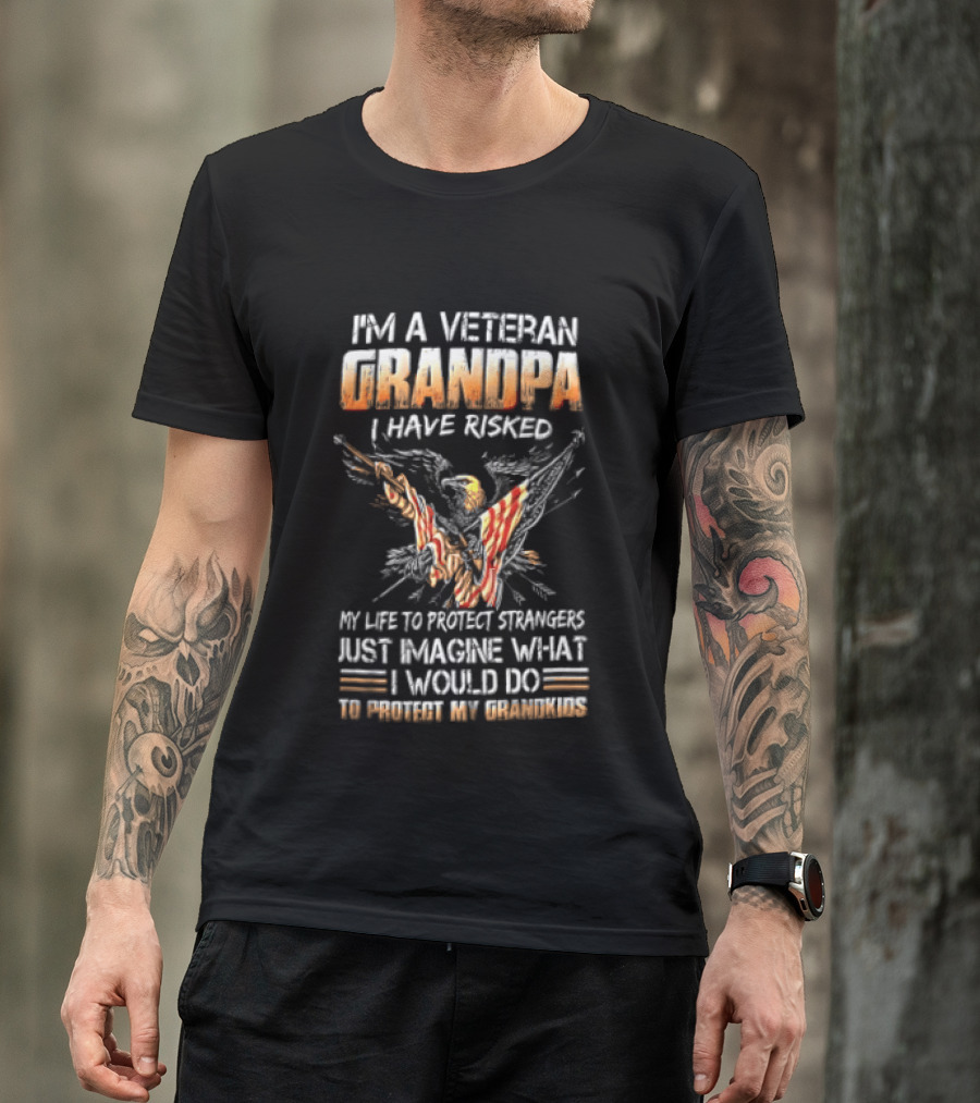 I'm A Veteran Grandpa I Have Risked My Life To Protect Strangers Just Imagine What I Would Do To Protect My Grandkids T-Shirt