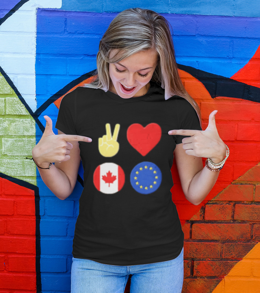 Peace Love Canada Flag European Union Circle Stars T-Shirt