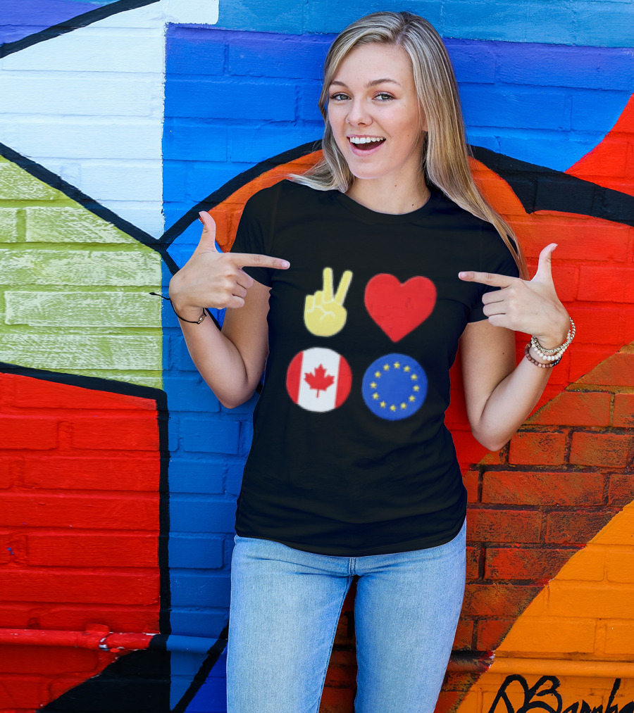 Peace Love Canada Flag European Union Circle Stars T-Shirt