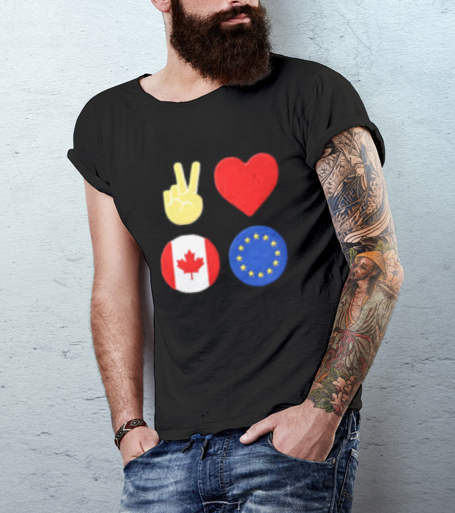 Peace Love Canada Flag European Union Circle Stars T-Shirt