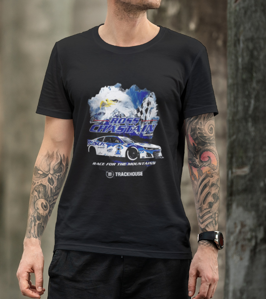 Ross Chastain Trackhouse Busch Light Race For The Mountains Eagle Checkered Flag Racing Car T-Shirt