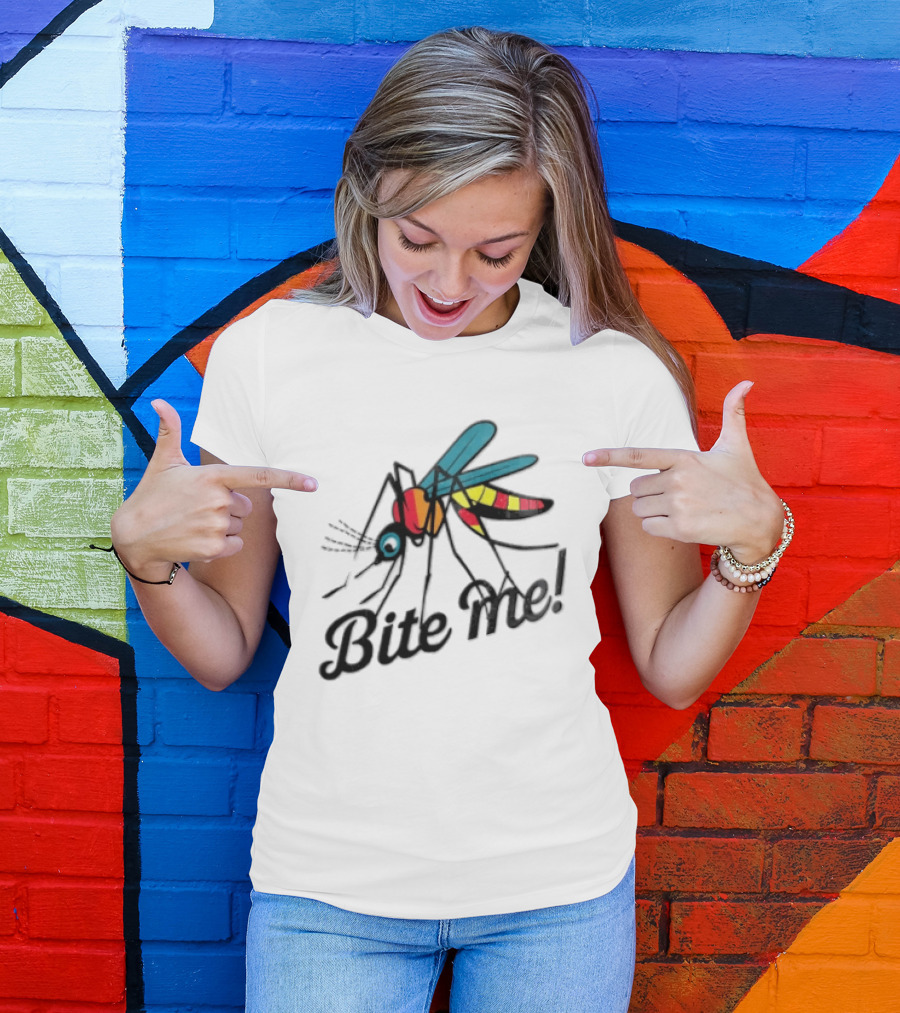 Bite Me Colorful Mosquito Cartoon Vibrant Insect T-Shirt
