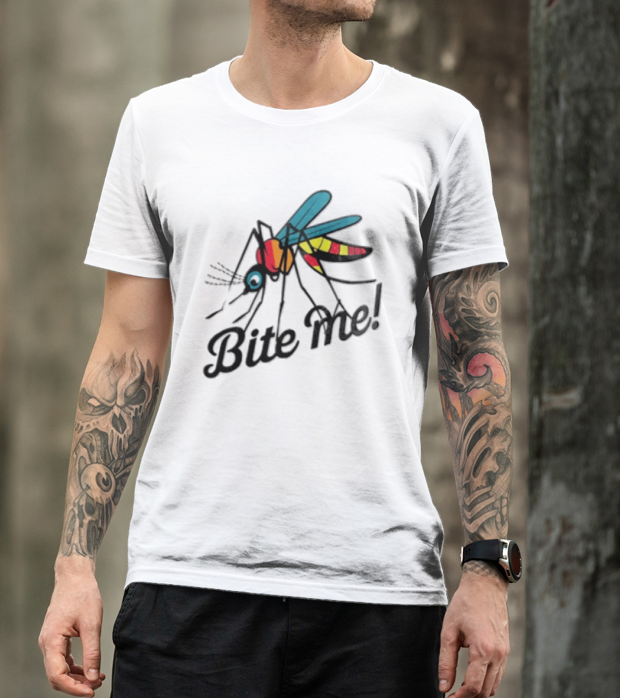 Bite Me Colorful Mosquito Cartoon Vibrant Insect T-Shirt