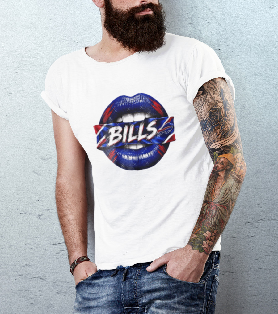 Buffalo Bills Blue Red Lips Banner With Bills Team T-Shirt