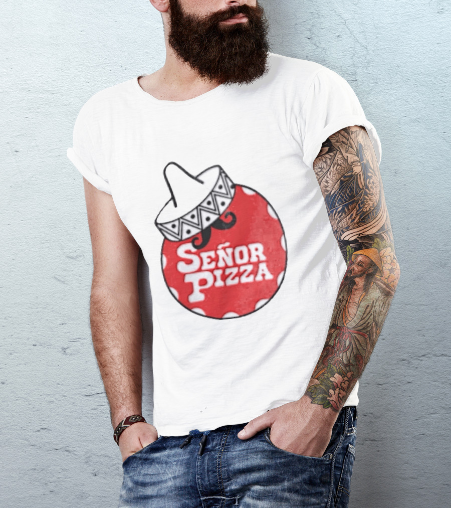 Señor Pizza Red Apron With Mustache And Patterned Collar T-Shirt