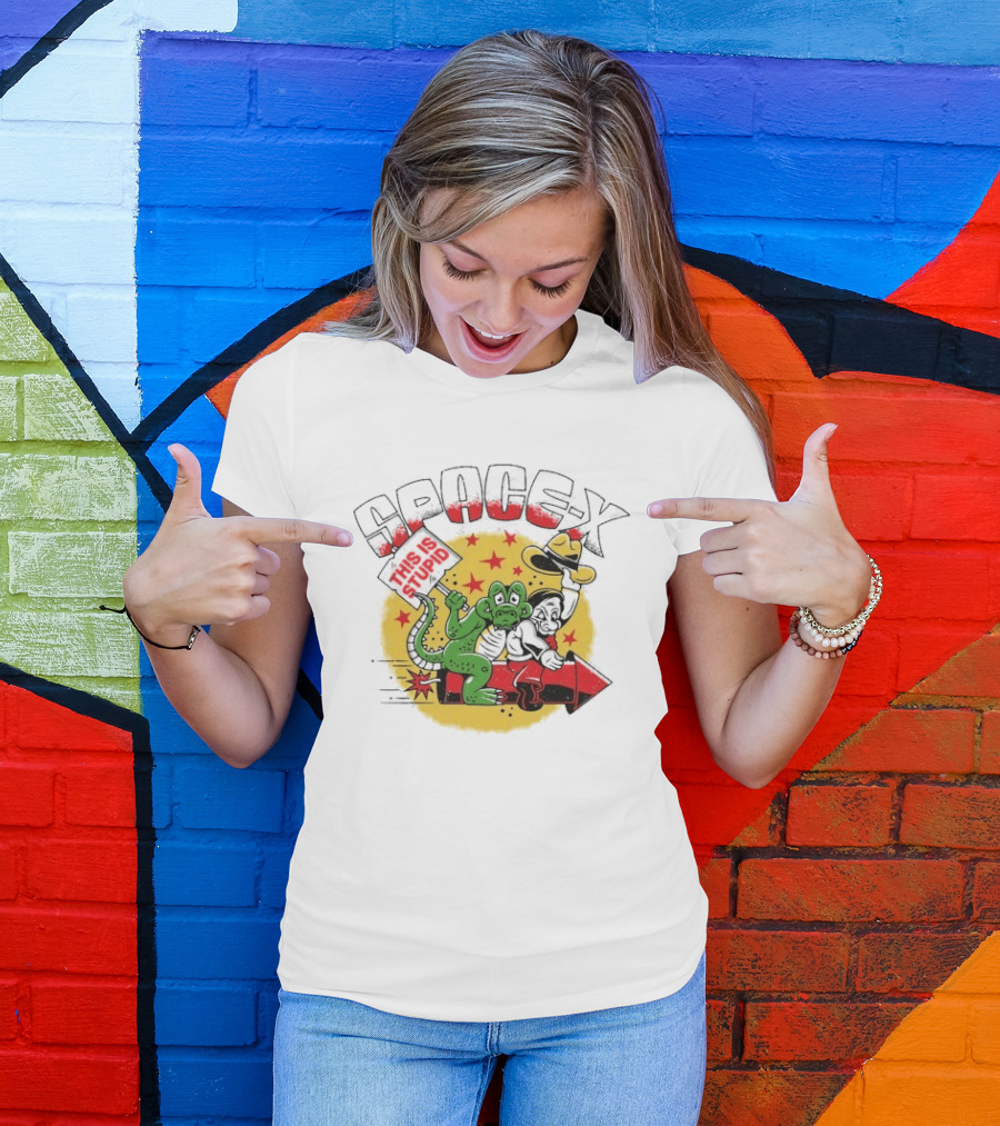 Space X Monkey Cartoon On Rocket With Stars T-Shirt