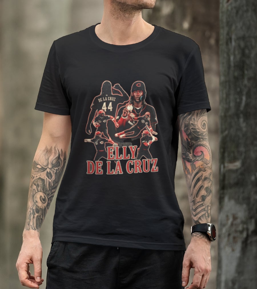 Elly De La Cruz Cincinnati Reds Number 44 Baseball Action Collage T-Shirt