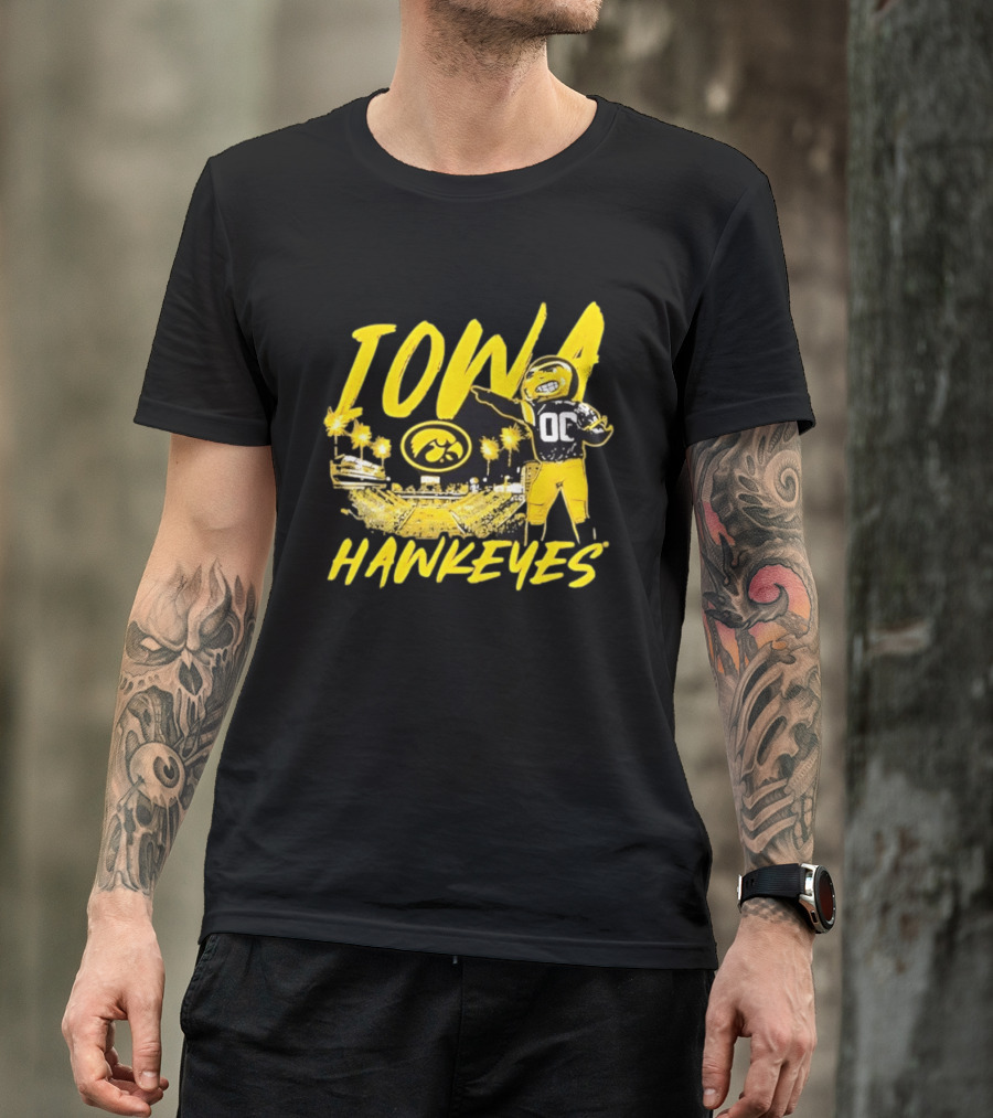 Iowa Hawkeyes 00 Mascot With Football Stadium T-Shirt