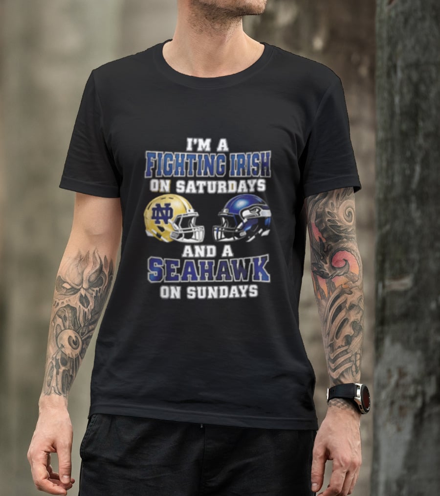 Notre Dame Fighting Irish Saturdays Seattle Seahawks Sundays T-Shirt