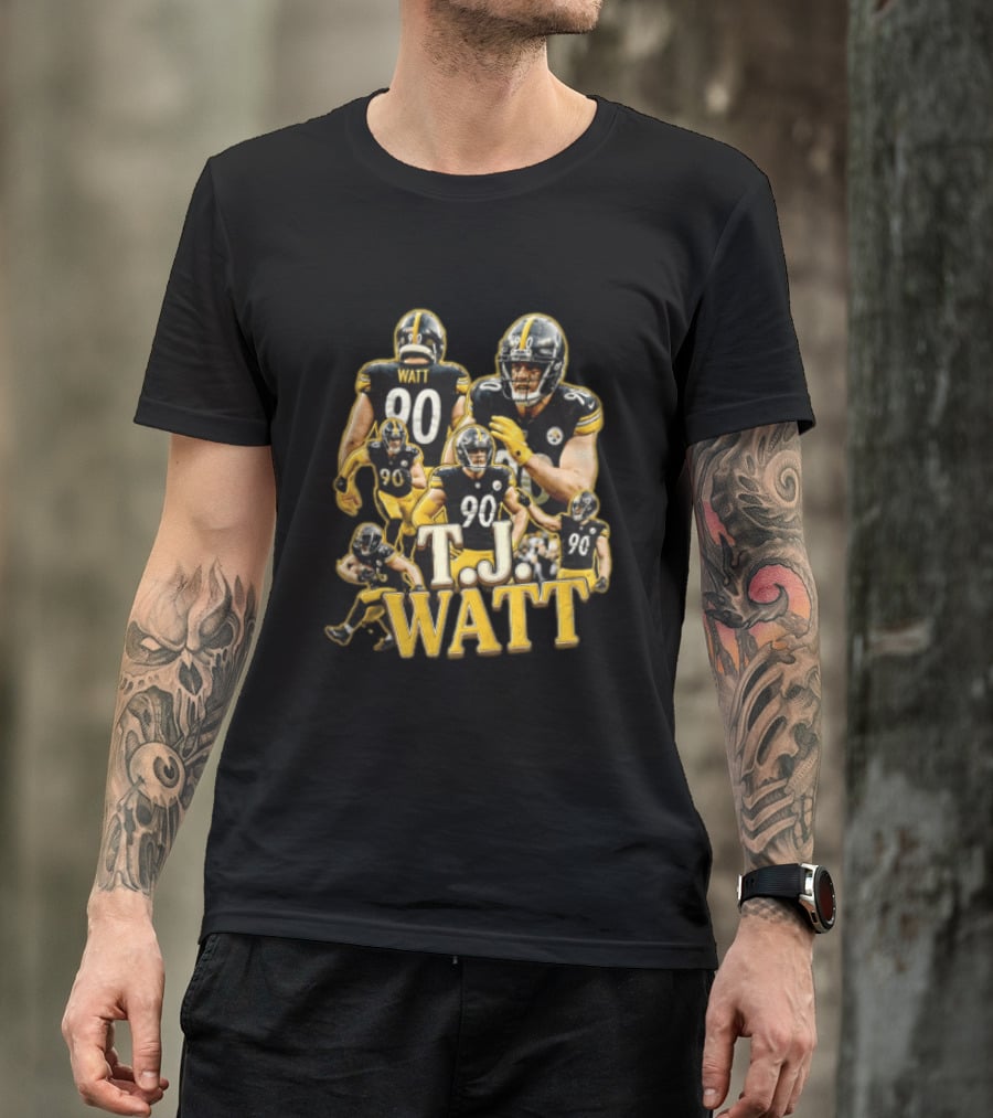 TJ Watt Pittsburgh Steelers 90 Football Action Poses T-Shirt