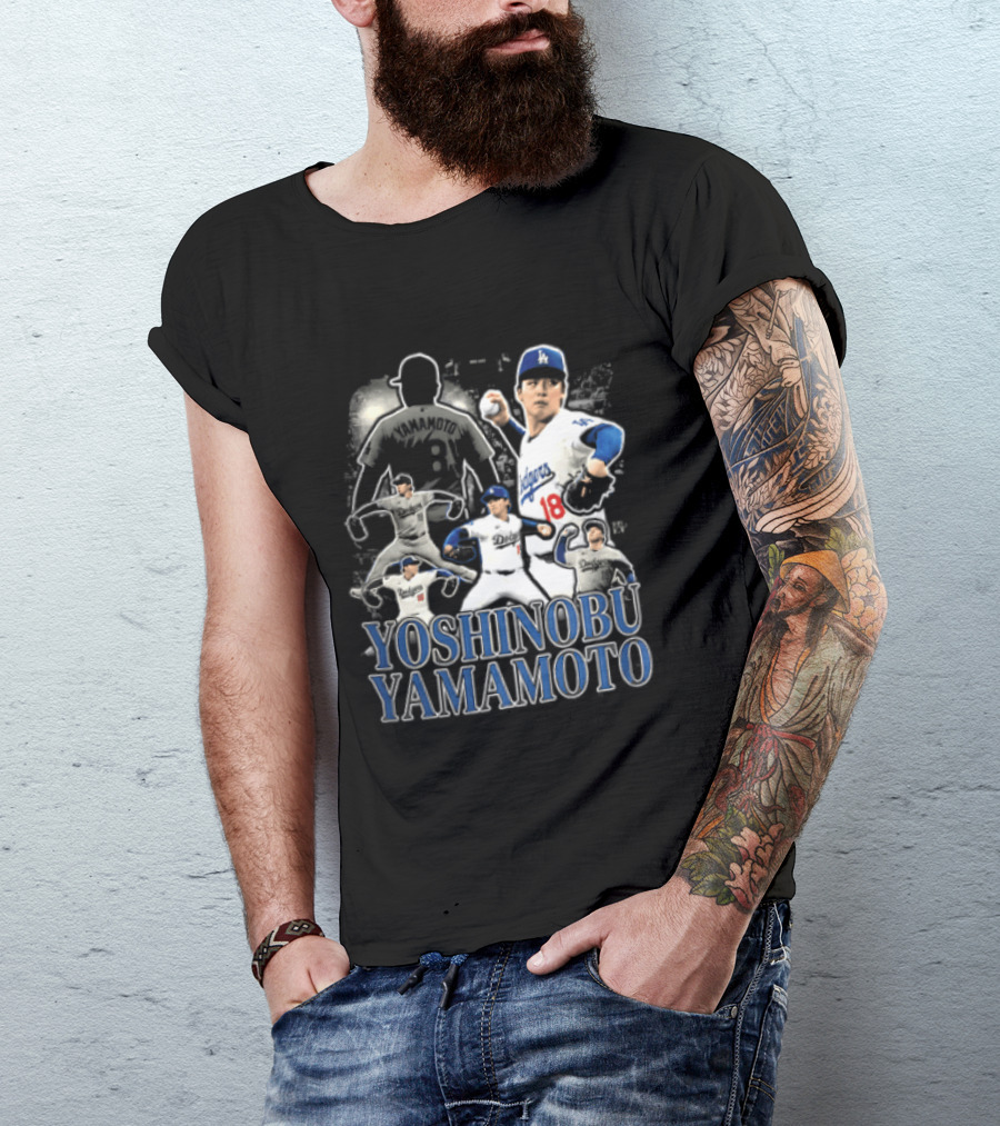 Yoshinobu Yamamoto Los Angeles Dodgers Pitcher Action Poses T-Shirt