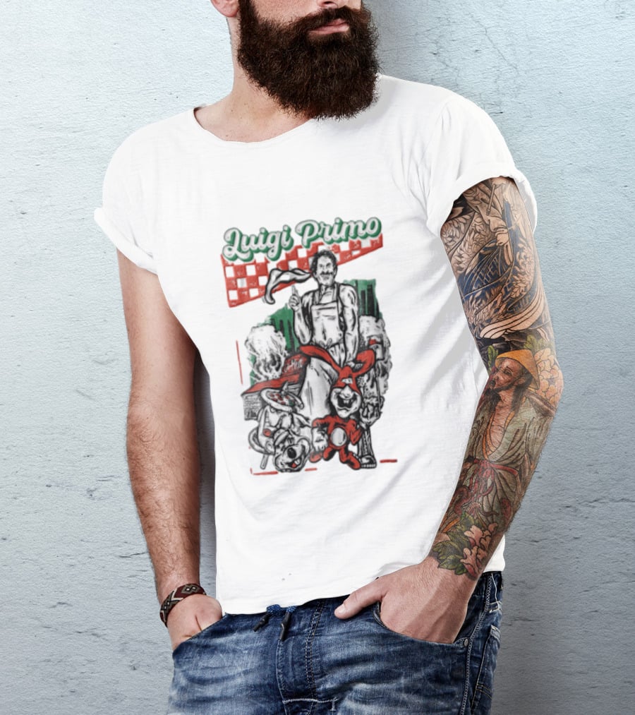 Luigi Primo Chef Tossing Pizza Dough With Rabbit And Pizza Oven T-Shirt