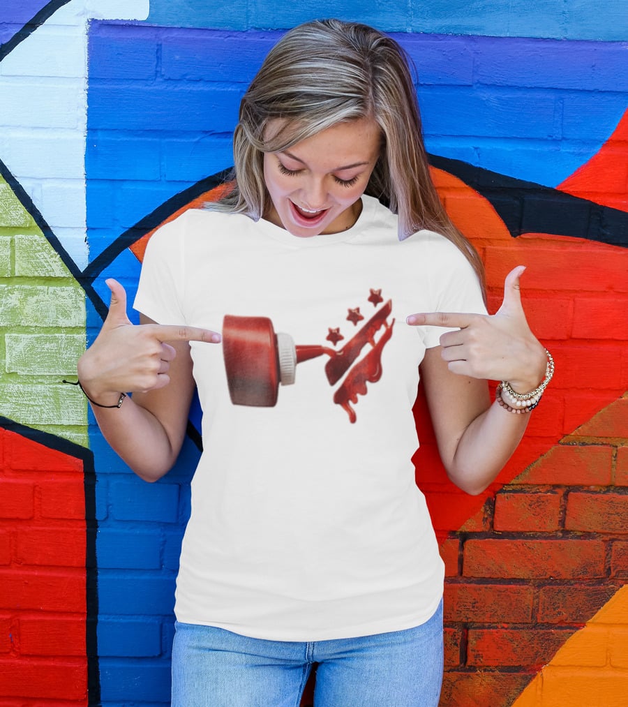 Red Squeeze Bottle Pouring Ketchup With Stars T-Shirt