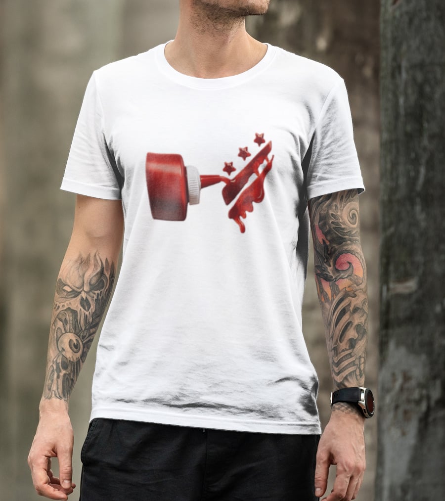 Red Squeeze Bottle Pouring Ketchup With Stars T-Shirt