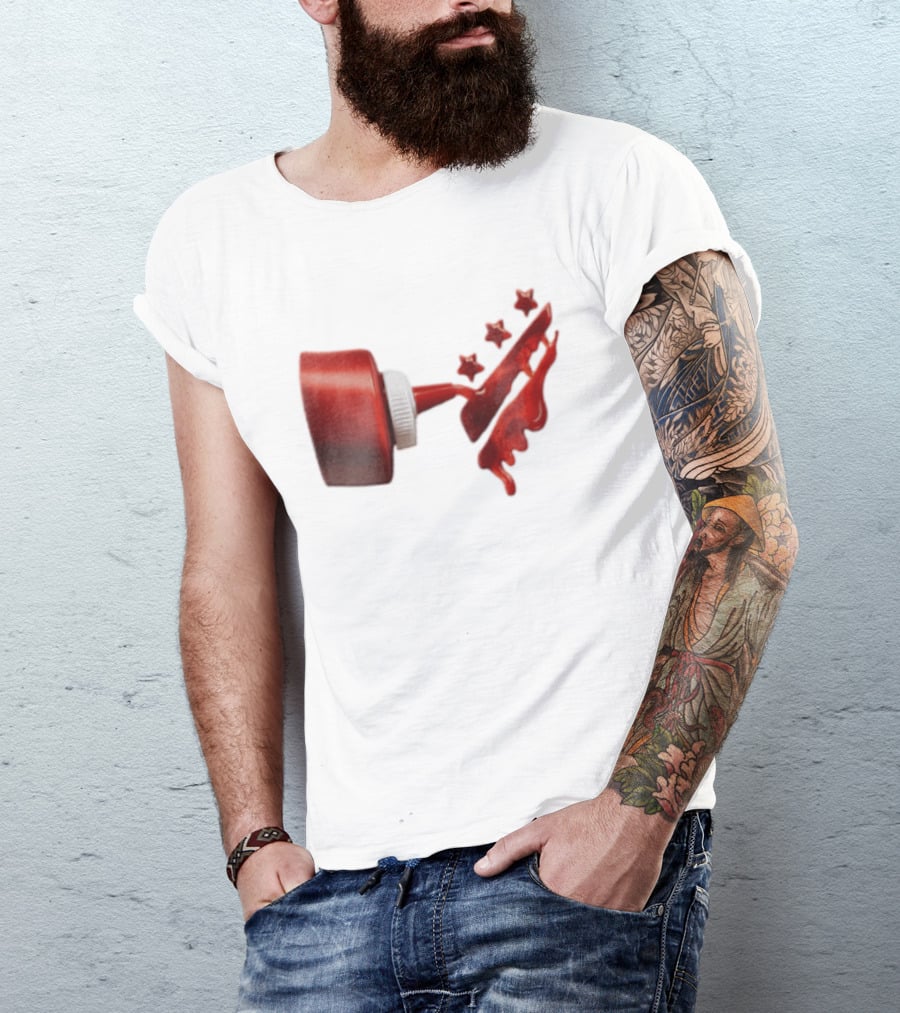 Red Squeeze Bottle Pouring Ketchup With Stars T-Shirt