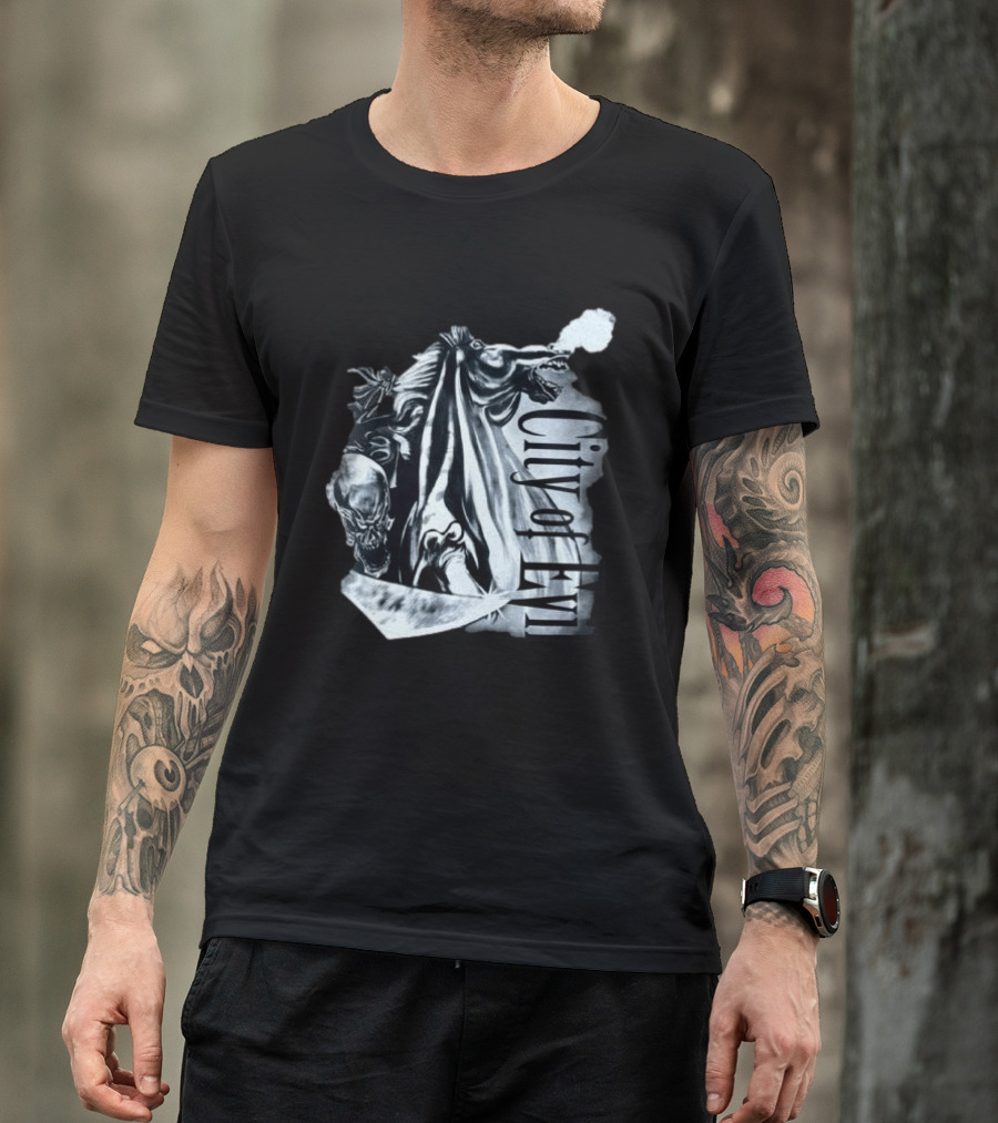 A7xworld Store City Of Evil Horseman Skull Garment Dye T-Shirt