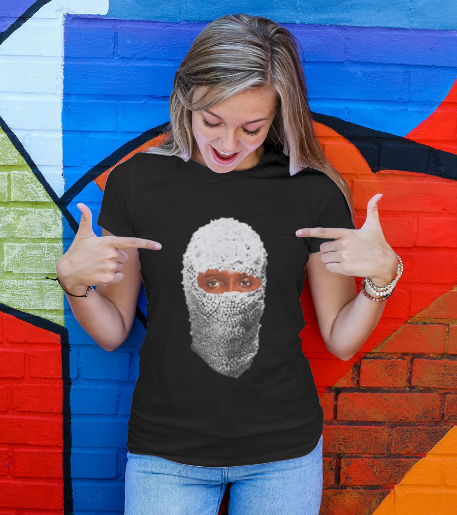 African Boy Store AFB Pearl Mask Eyes Peering Through Beaded T-Shirt