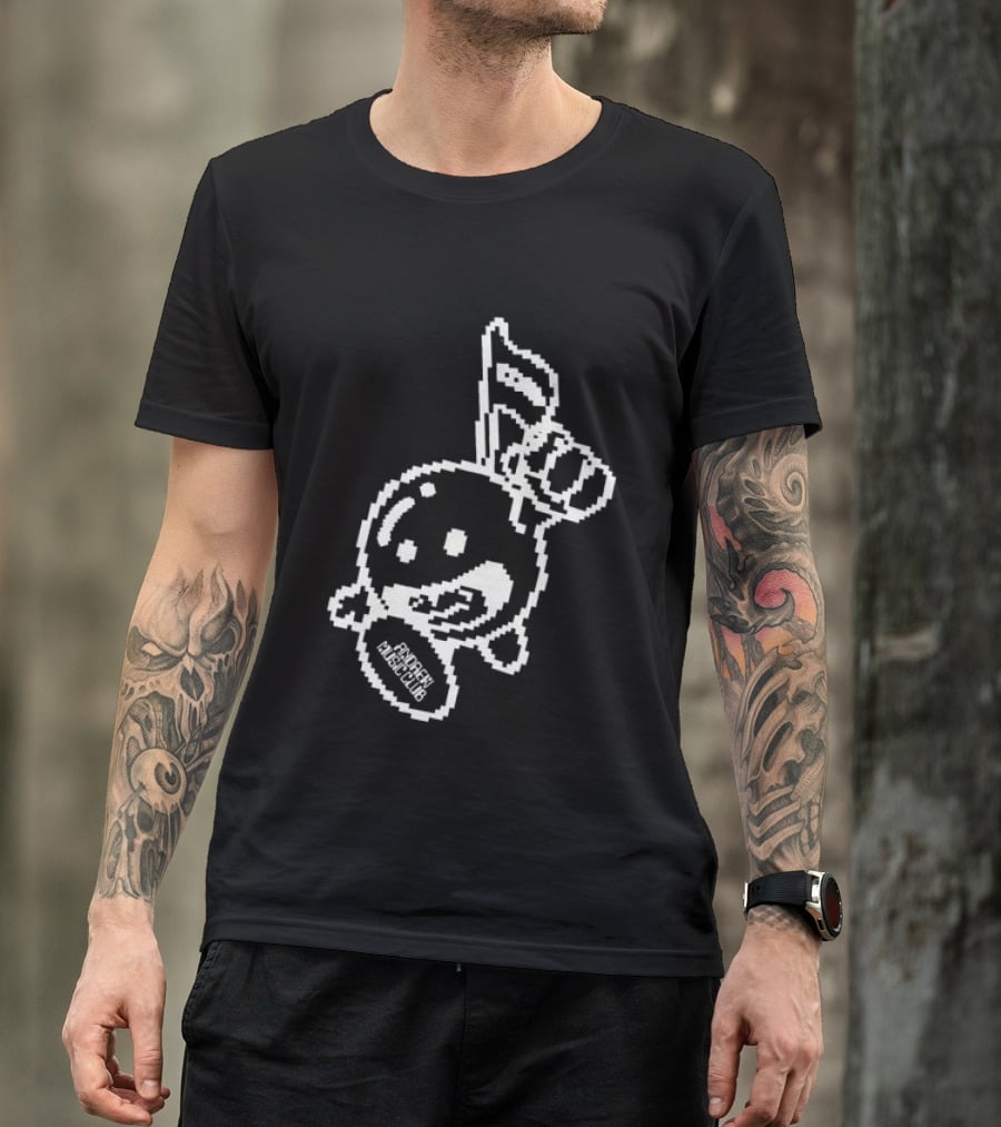 Andrew Miami Store Amc Black Pixel Art Character Holding Flag T-Shirt