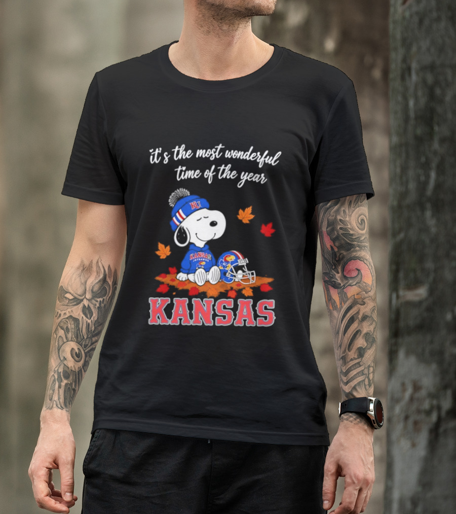 Kansas Jayhawks Snoopy It's The Most Wonderful Time Of The Year T-Shirt