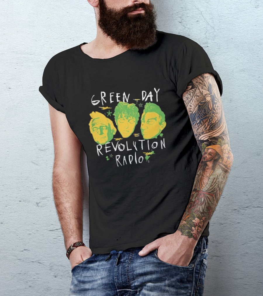 Green Day Revolution Radio Scribble Mask Faces T-Shirt