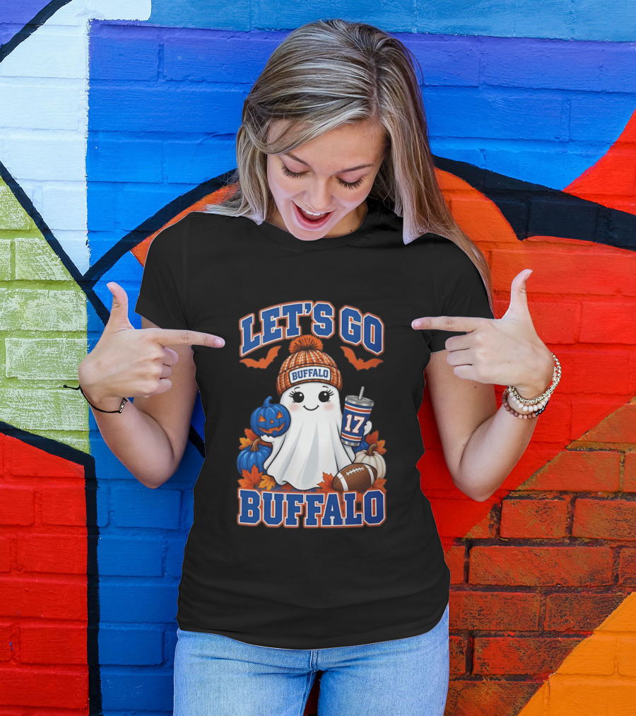Let's Go Buffalo Halloween Ghost Football Festive Pumpkins 2026 T-Shirt
