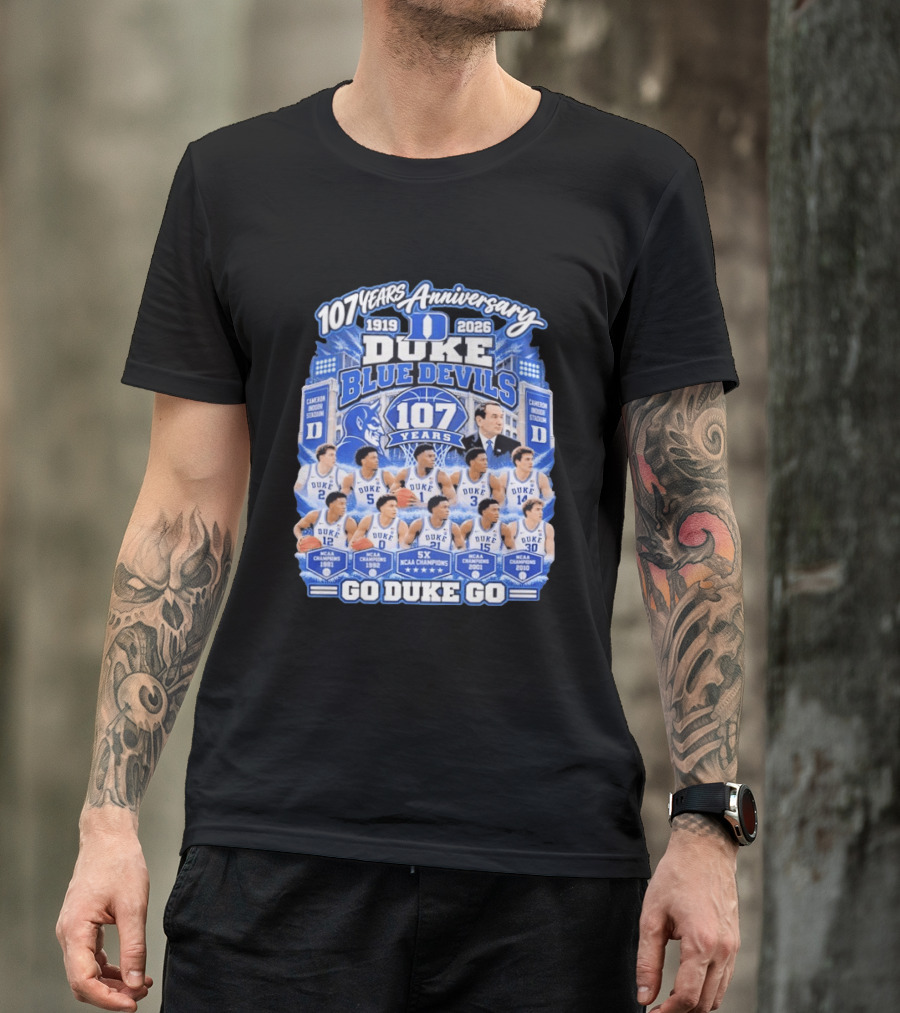 107 Years Anniversary 1919 2026 Duke Blue Devils NCAA Champions 5X Go Duke Go T-Shirt