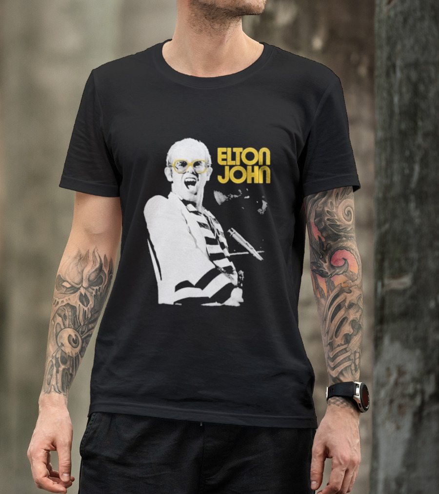 Elton John Classic Concert Series Iconic Glasses And Microphone T-Shirt