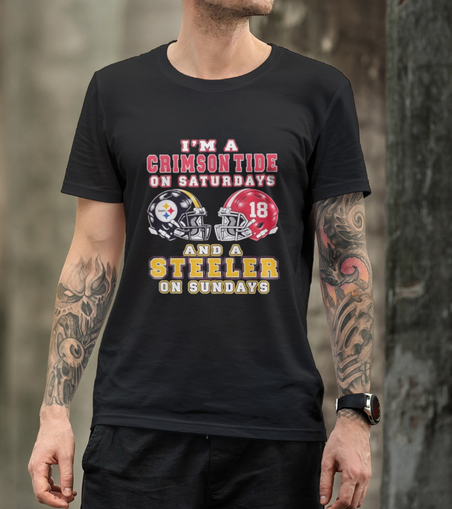 I'm A Crimson Tide On Saturdays And A Steeler On Sundays Football Helmets 18 T-Shirt