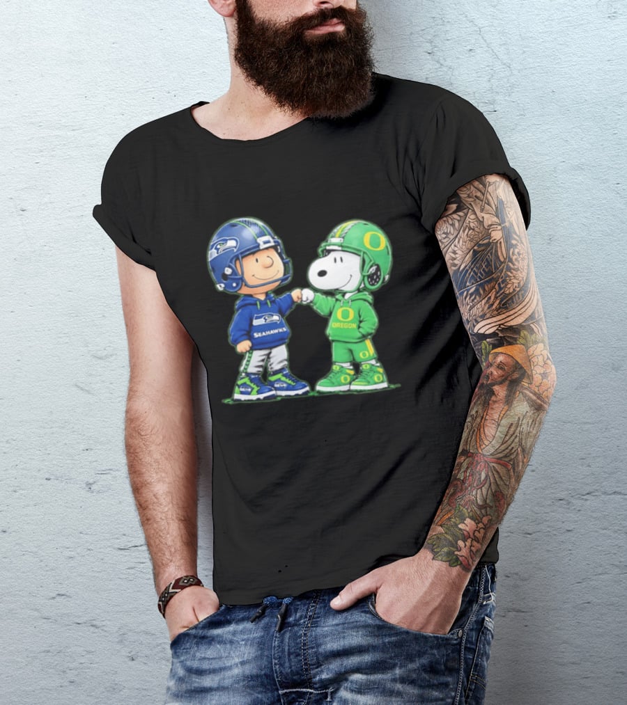 Peanuts Characters Seattle Seahawks Oregon Ducks Fist Bump Friendship Gear T-Shirt