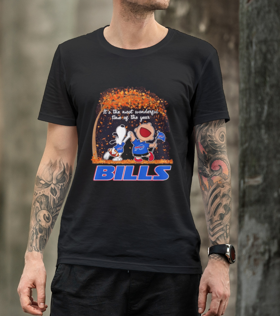 Buffalo Bills Snoopy Charlie Brown Dancing It's The Most Wonderful Time Of The Year T-Shirt