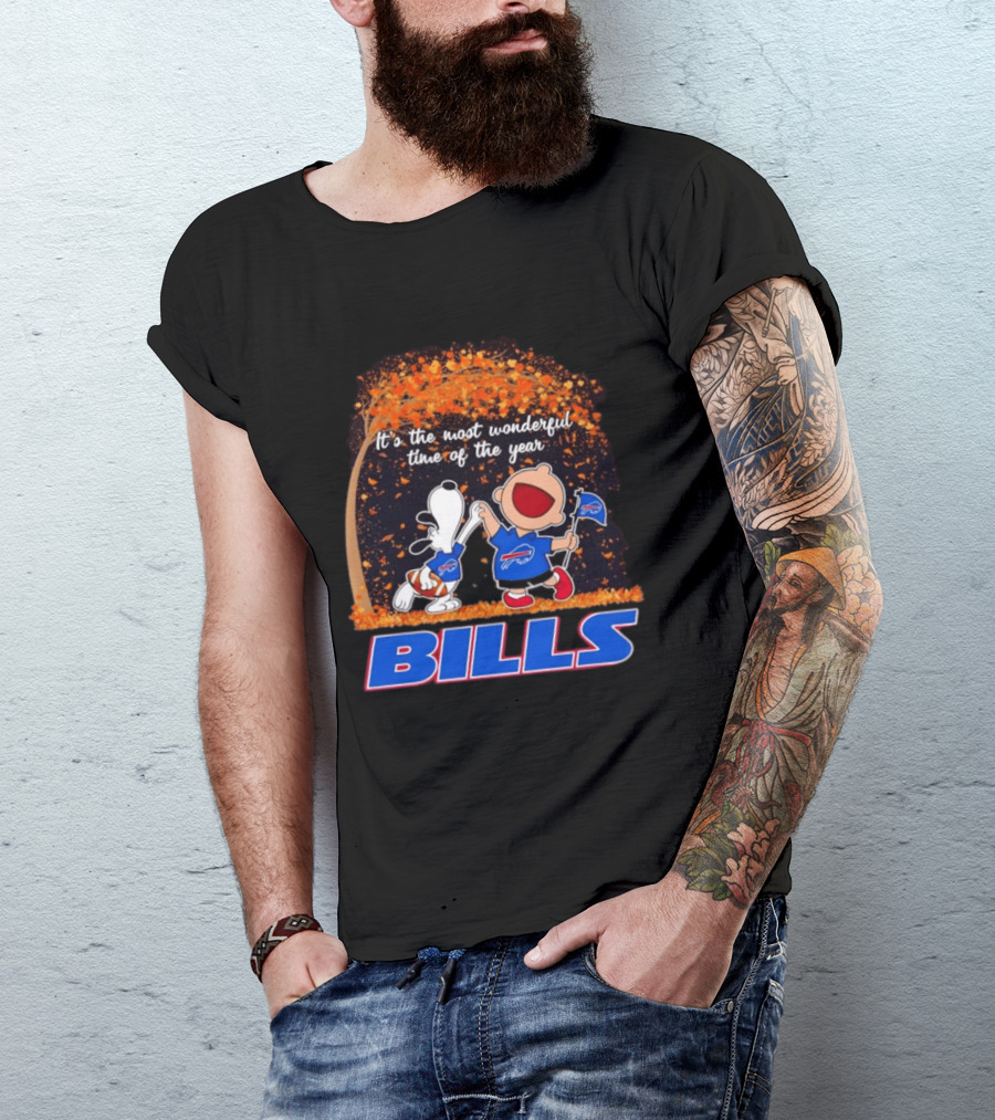 Buffalo Bills Snoopy Charlie Brown Dancing It's The Most Wonderful Time Of The Year T-Shirt