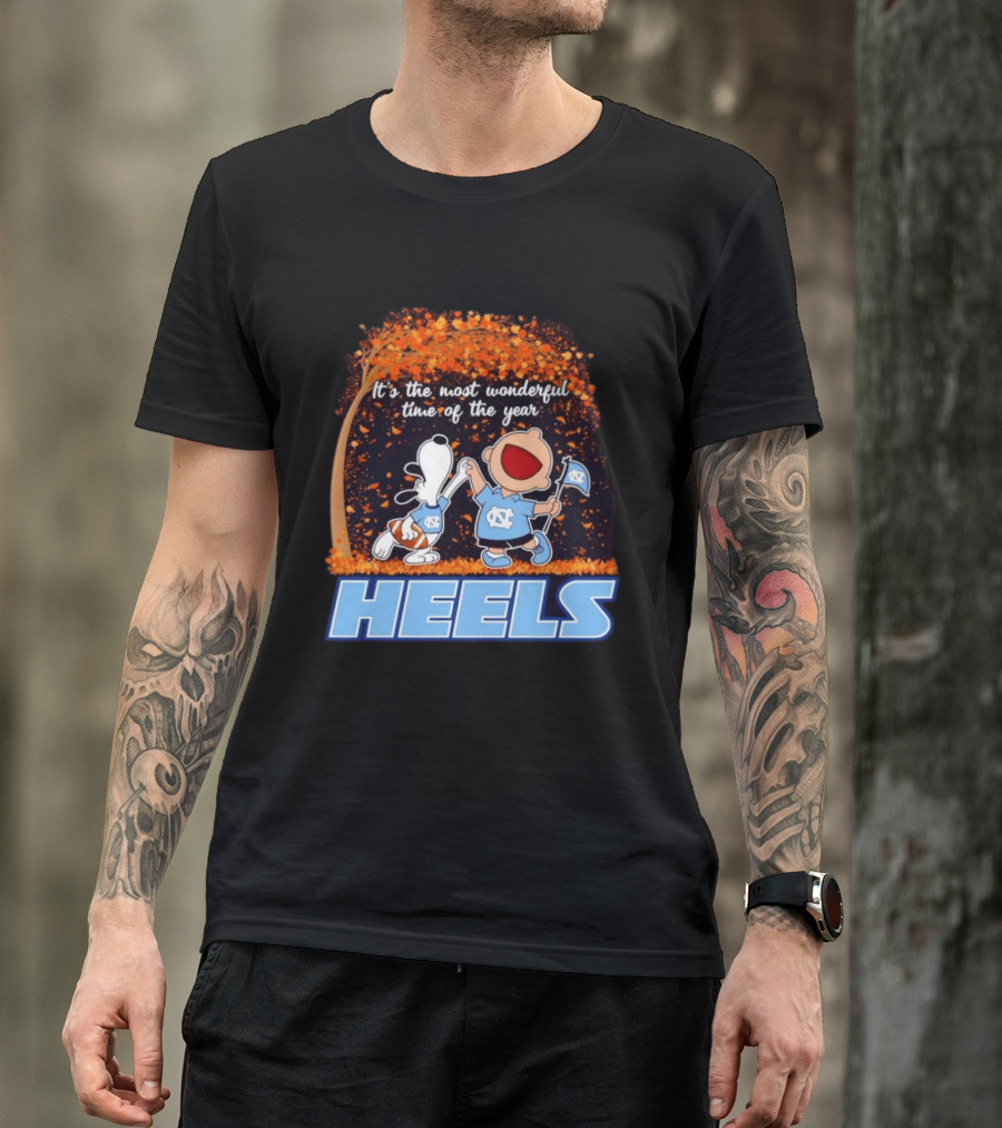 It's The Most Wonderful Time Snoopy Charlie Brown Dancing North Carolina Tar Heels T-Shirt