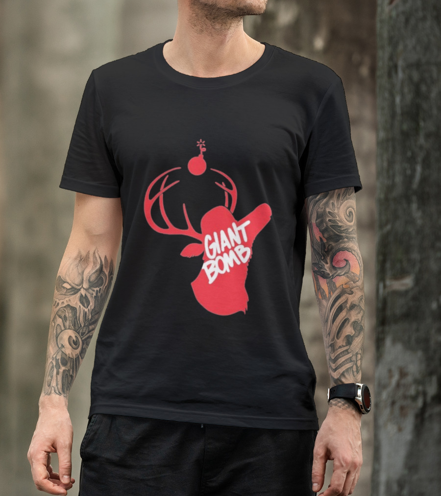 Giant Bomb Red Deer Antlers With Bomb T-Shirt