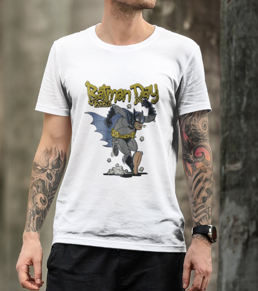 Batman Day 2026 Cartoon Running With Batarang T-Shirt