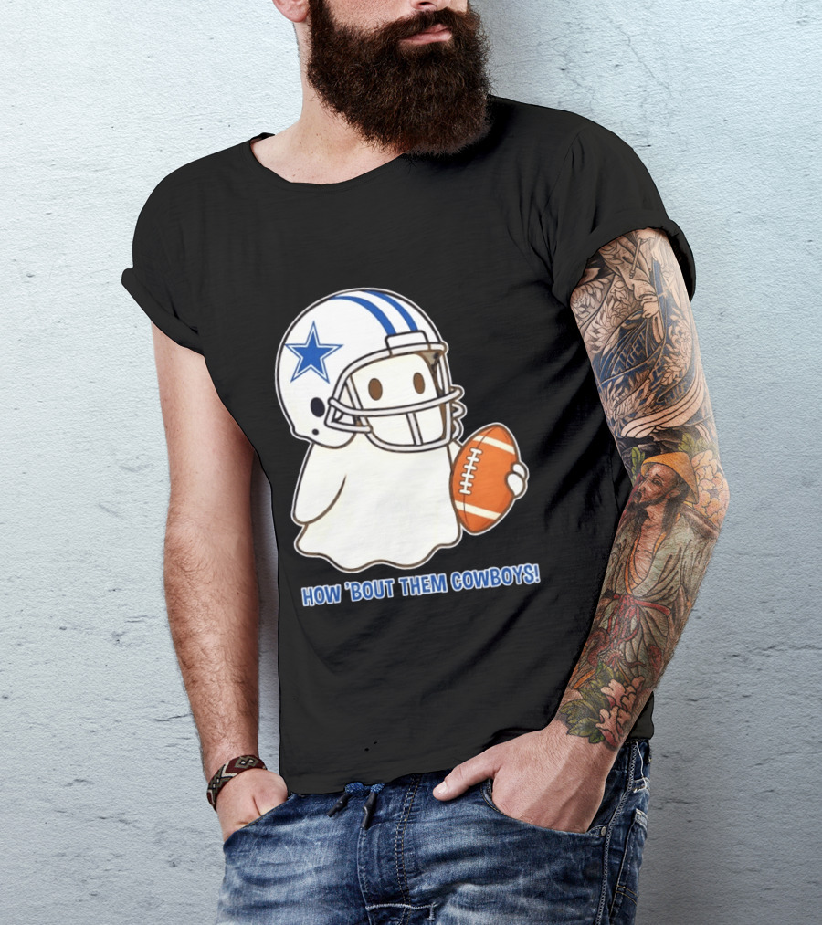 Dallas Cowboys How 'Bout Them Cowboys Halloween Ghost Football Star Helmet Football T-Shirt