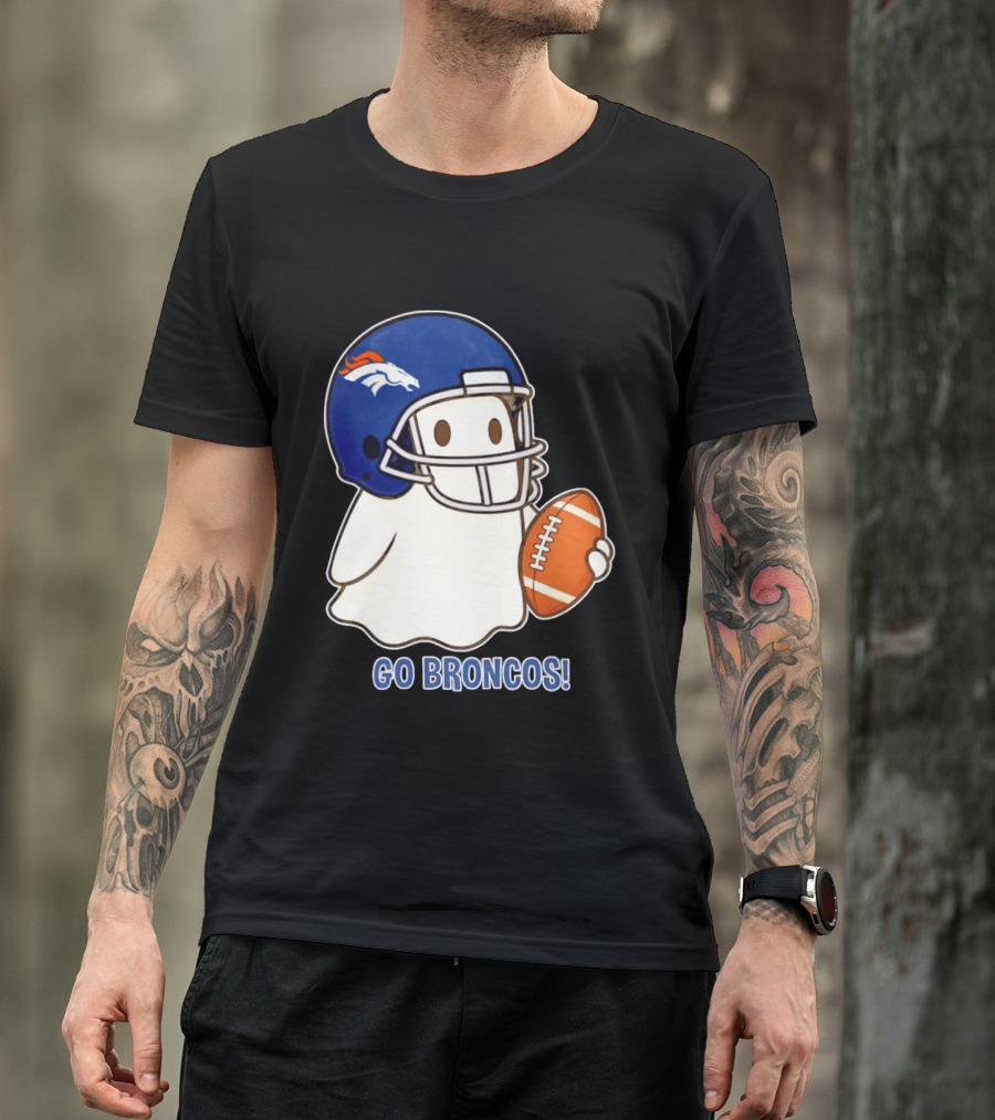 Denver Broncos Halloween Ghost Football Go Broncos T-Shirt