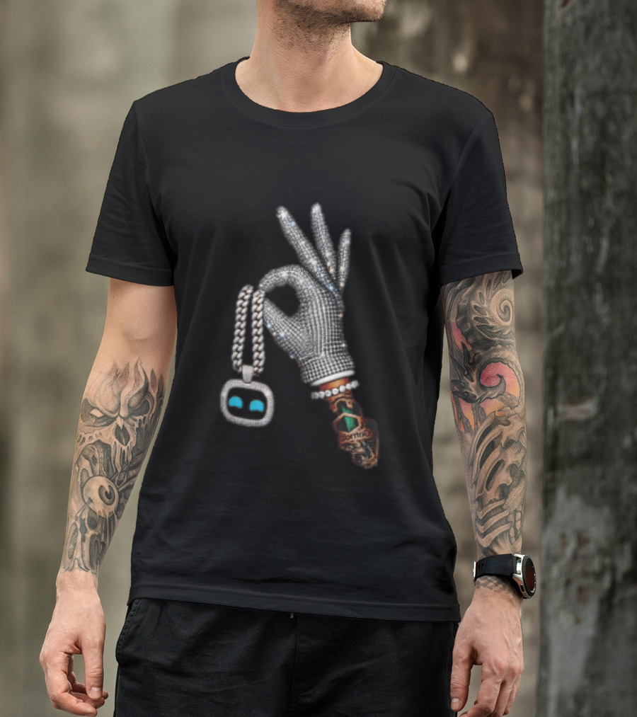 Ok Hand Diamond Glove Holding Sneaker Pendant Chain T-Shirt