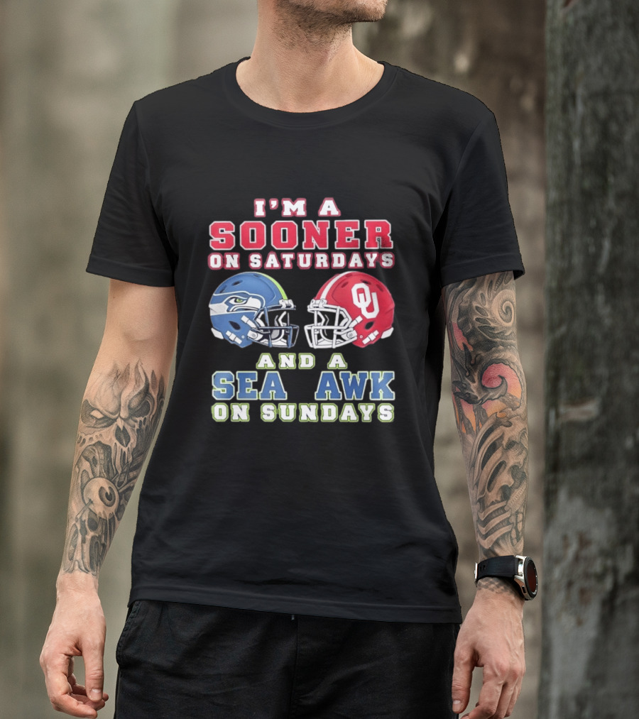 I'm A Sooner On Saturdays And A Seahawk On Sundays Football Helmet Fan Gear T-Shirt