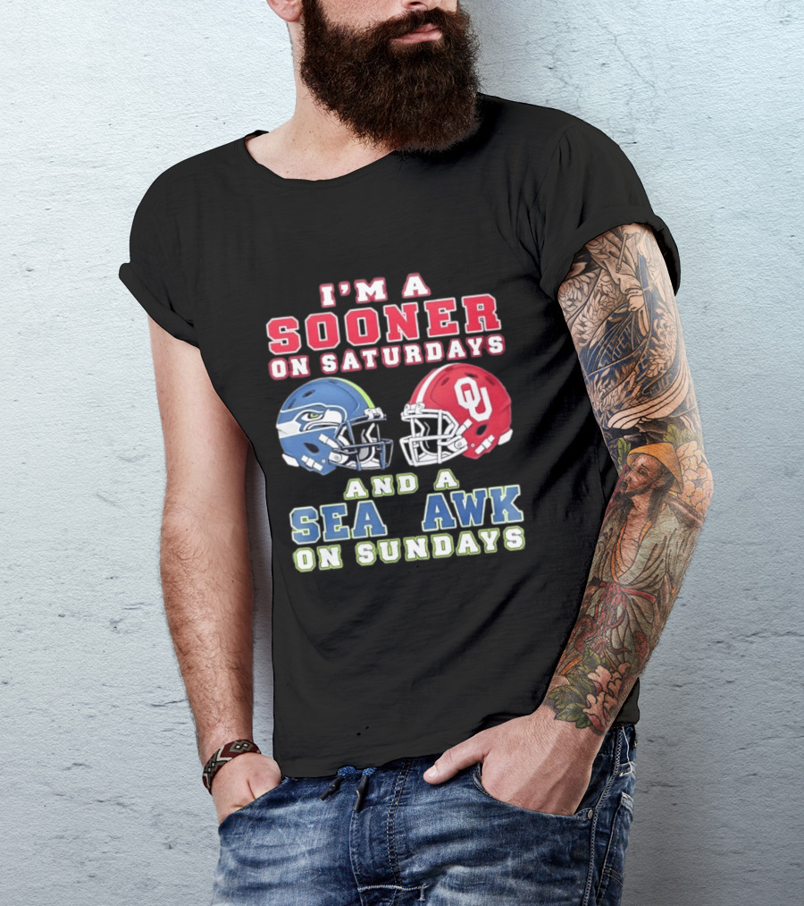 I'm A Sooner On Saturdays And A Seahawk On Sundays Football Helmet Fan Gear T-Shirt