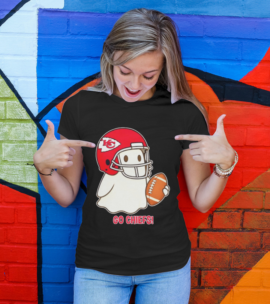 Kansas City Chiefs Go Chiefs Halloween Ghost Football Helmet T-Shirt