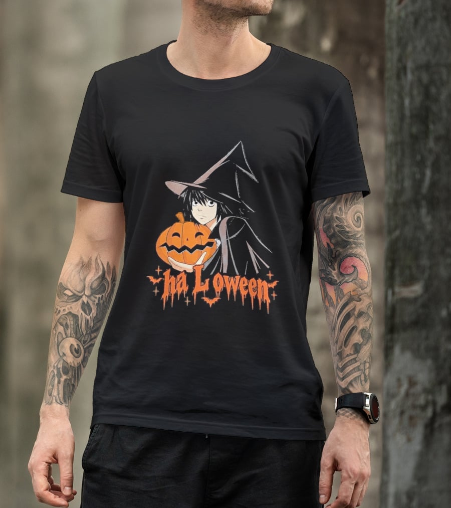 L Lawliet Witch With Pumpkin Halloween Death Note Anime T-Shirt