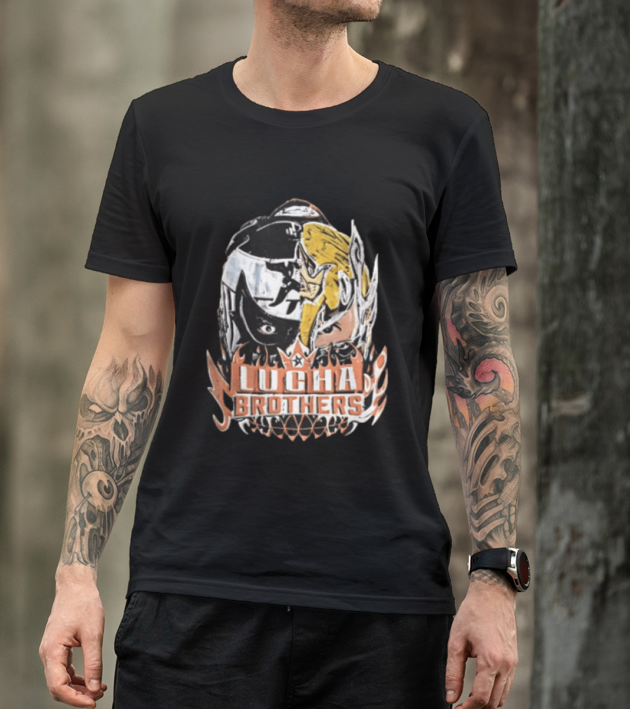 Lucha Brothers Masked Wrestlers Flames T-Shirt