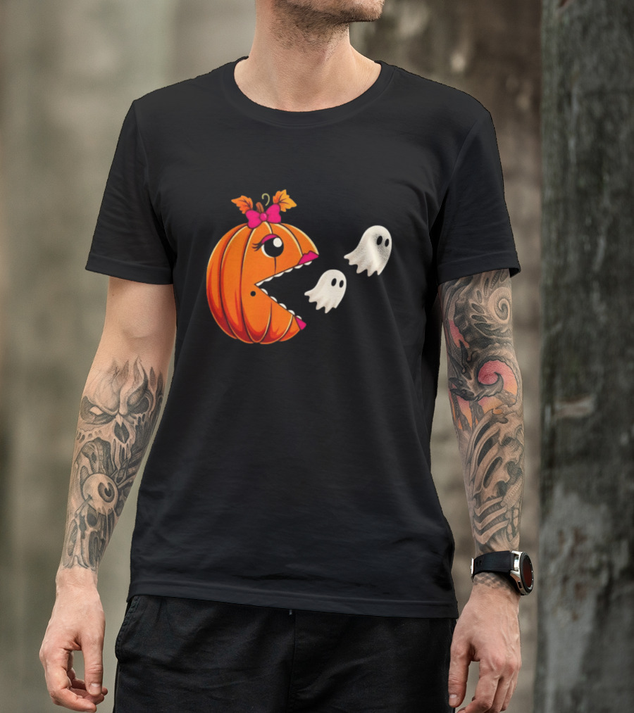 Ms PacMan Pumpkin Ghosts Halloween T-Shirt