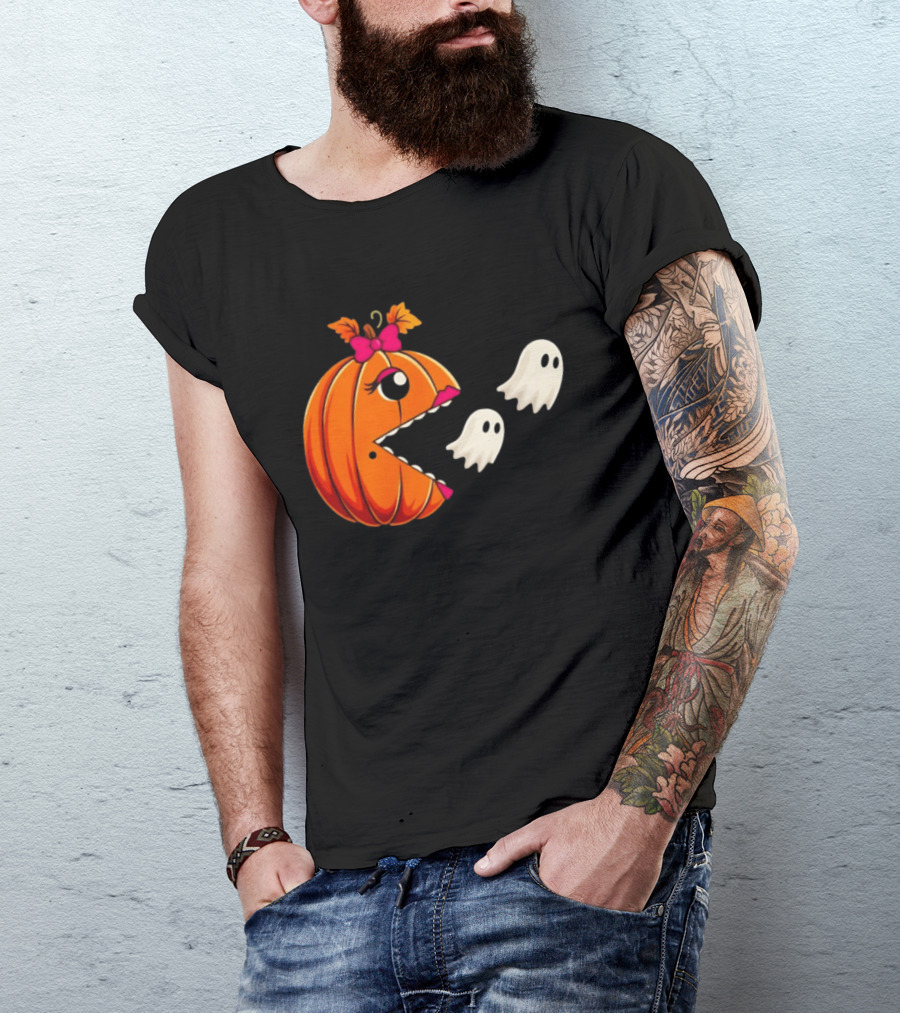Ms PacMan Pumpkin Ghosts Halloween T-Shirt