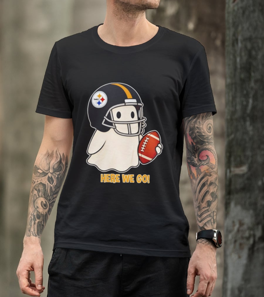 Pittsburgh Steelers Halloween Ghost Football Here We Go 2026 T-Shirt